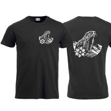 Lade das Bild in den Galerie-Viewer, T-Shirt mit Alpen-Murmeltier, Schwarz, Brust klein &amp; Rücken gross
