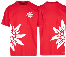 Load image into Gallery viewer, Oversize t-Shirt Edelweiss, Rot, Brust und Seite gross
