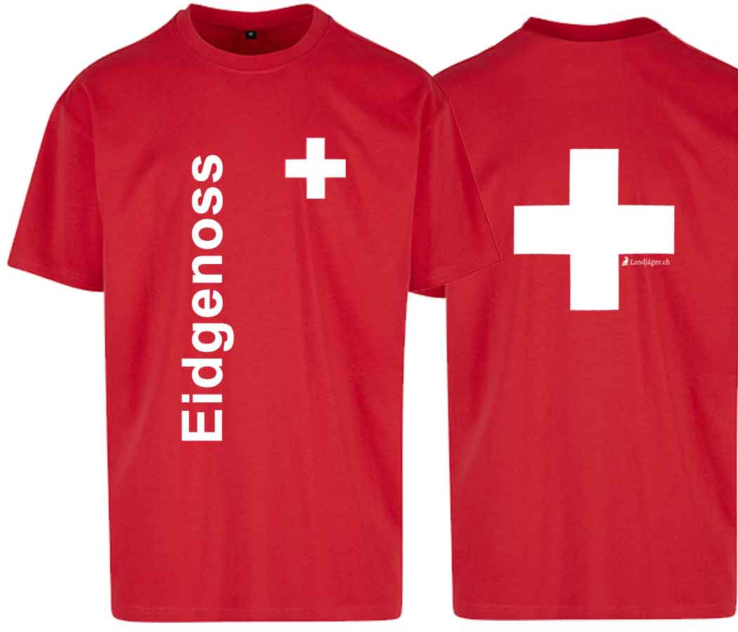 Oversize t-Shirt 2.0 Rot mit Schweizerkreuz, Text Eidgenoss