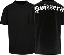 Carica l&#39;immagine nel visualizzatore di Gallery, Spezial Oversize T-Shirt Schwarz mit Text Svizzera
