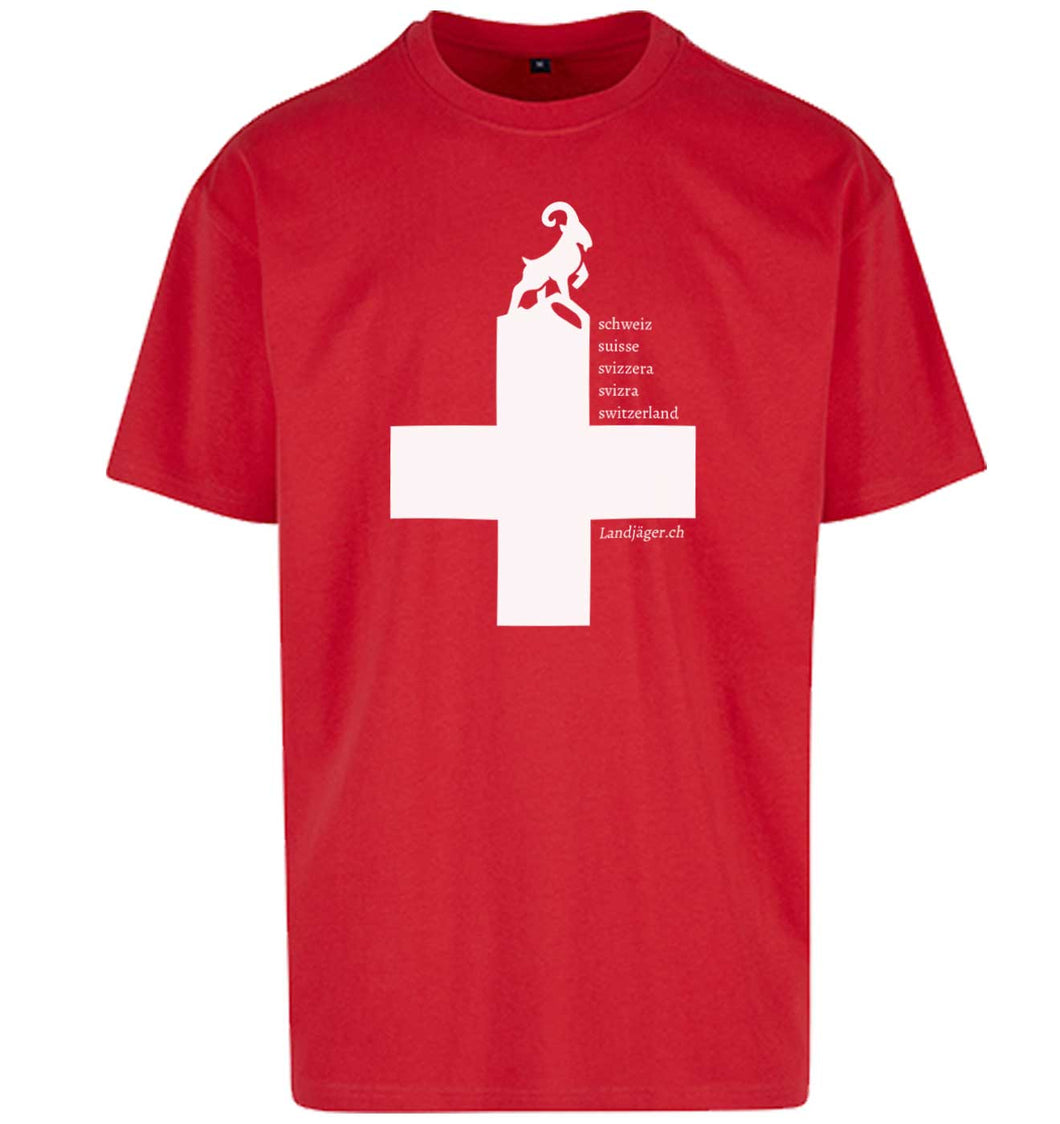 Oversize T-Shirt Rot mit Schweizerkreuz Landjäger Edition