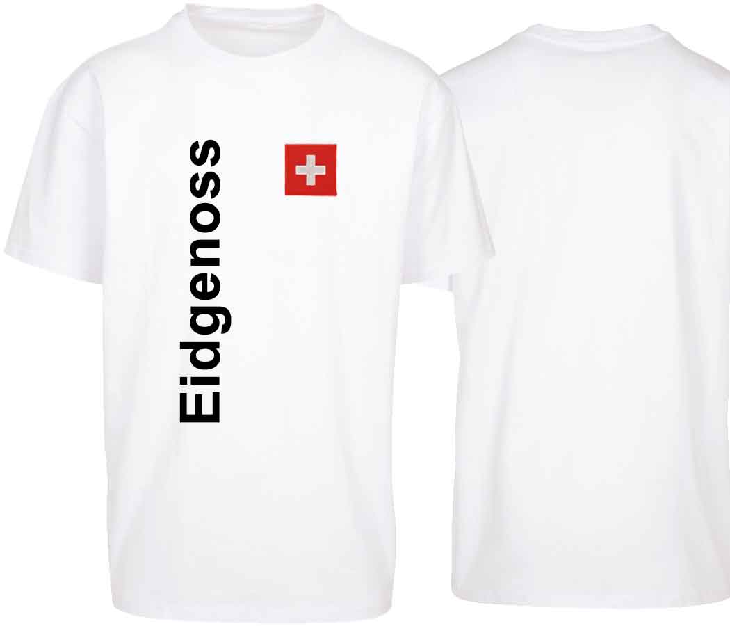 Oversize T-Shirts Weiss mit Schweizerkreuz und Text Eidgenoss