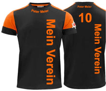 Load image into Gallery viewer, T-Shirt Herren Printer Prime Schwarz Orange Personalisert
