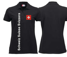 Load image into Gallery viewer, Polo Damen mit Schweizerkreuz Patch und Text Schweiz suisse Svizzera
