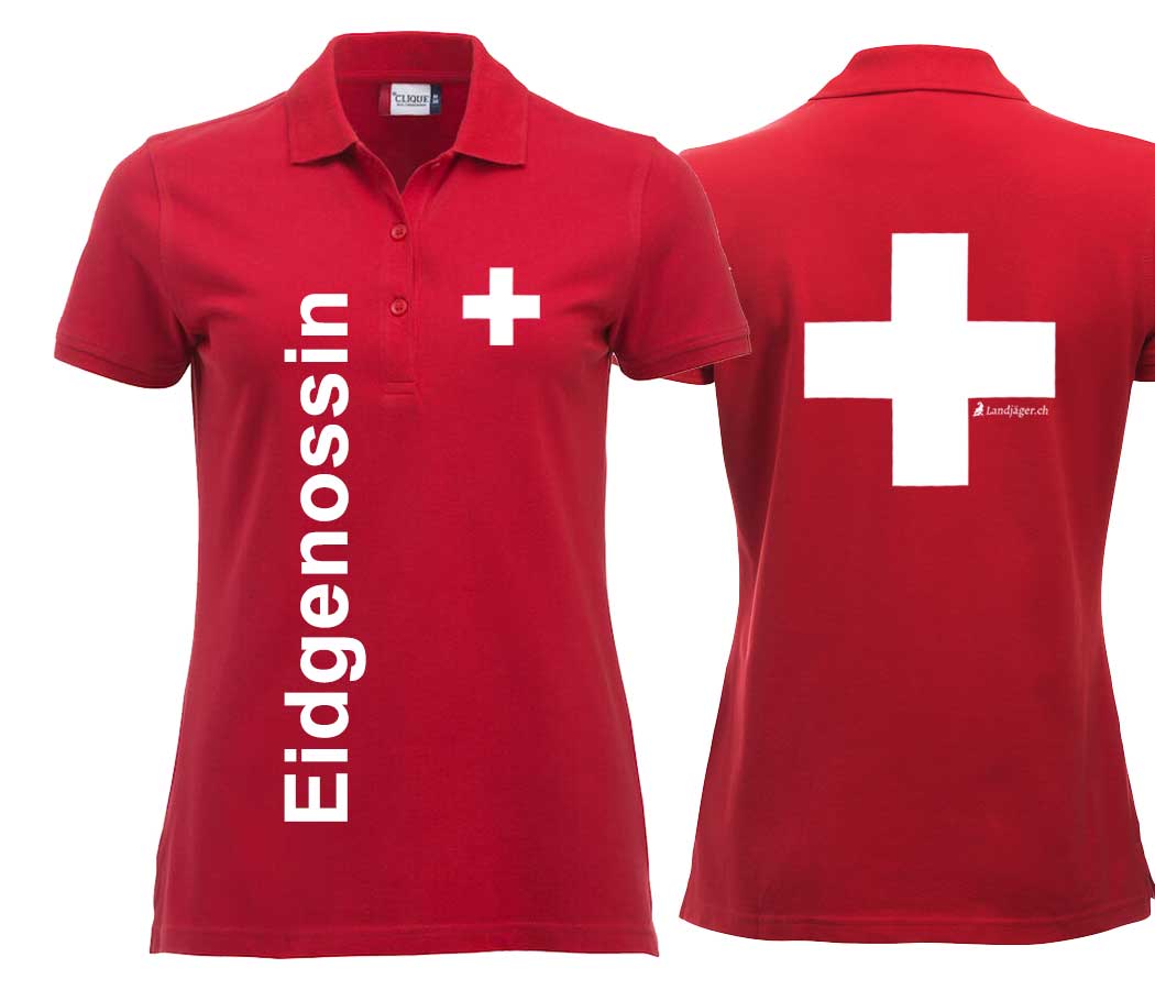 Polo Damen mit Schweizerkreuz und Text Eidgenossin