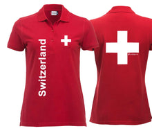 Lade das Bild in den Galerie-Viewer, Polo Damen mit Schweizerkreuz und Text Switzerland

