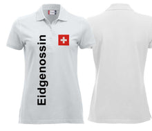 Load image into Gallery viewer, Polo Damen White Edition mit Schweizerkreuz und Text Eidgenossin
