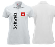 Load image into Gallery viewer, Polo Damen White Edition mit Schweizerkreuz und Text Schweiz
