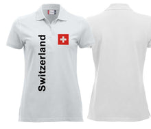 Load image into Gallery viewer, Polo Damen White Edition mit Schweizerkreuz und Text Switzerland
