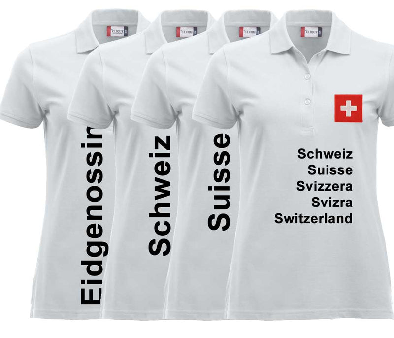 Polo Damen White Edition mit Schweizerkreuz und Text