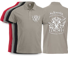 Lade das Bild in den Galerie-Viewer, Polo Unisex mit Schweizer Kuh und Text Schweiz Suisse Svizzera Svizra 1291 Confoederatio Helvetica
