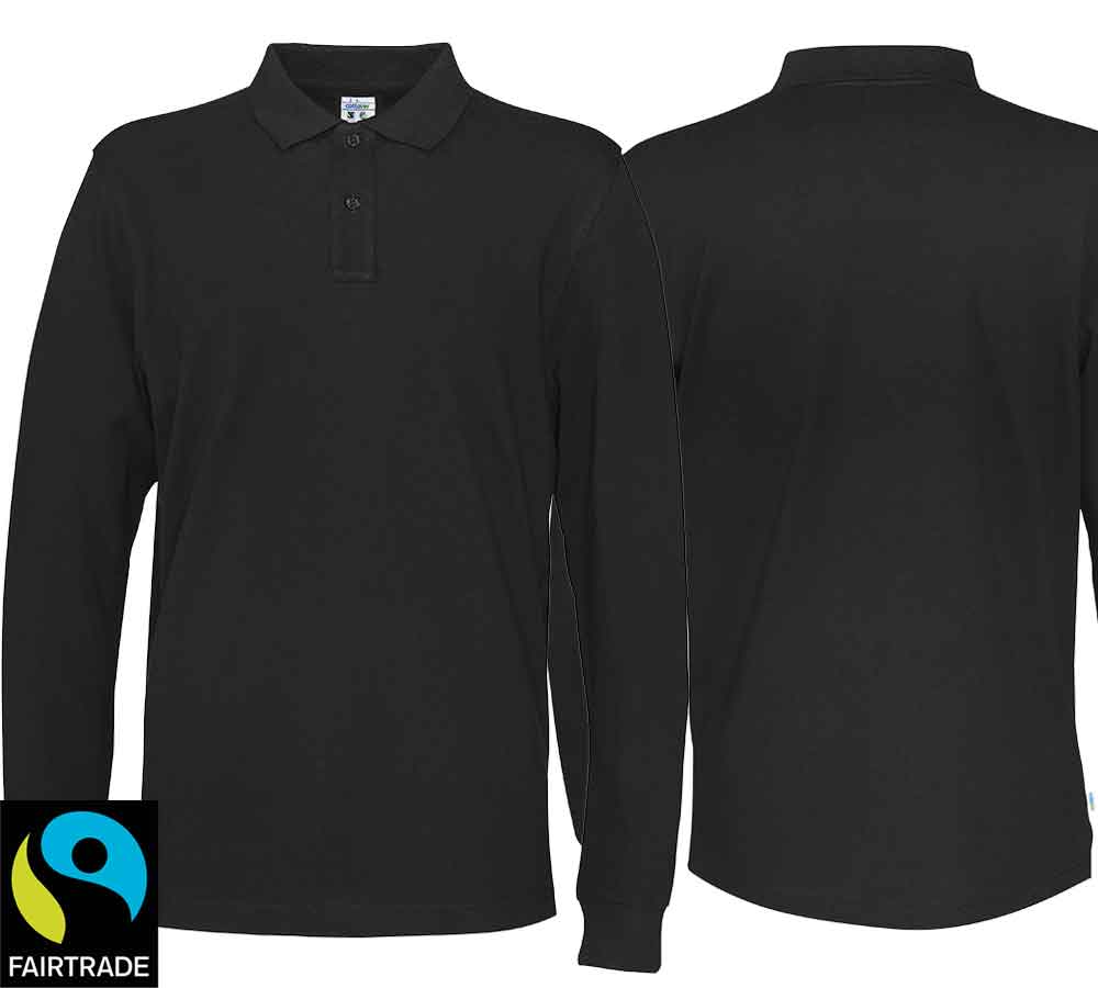 Langarm Polo Schwarz, Fairtrade