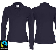 Load image into Gallery viewer, Langarm Polo Damen Navy, Fairtrade
