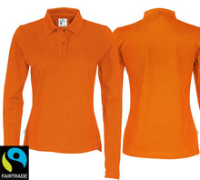 Charger l&#39;image dans la galerie, Langarm Polo Damen Orange, Fairtrade
