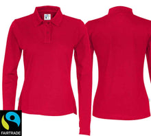 Charger l&#39;image dans la galerie, Langarm Polo Damen Rot, Fairtrade
