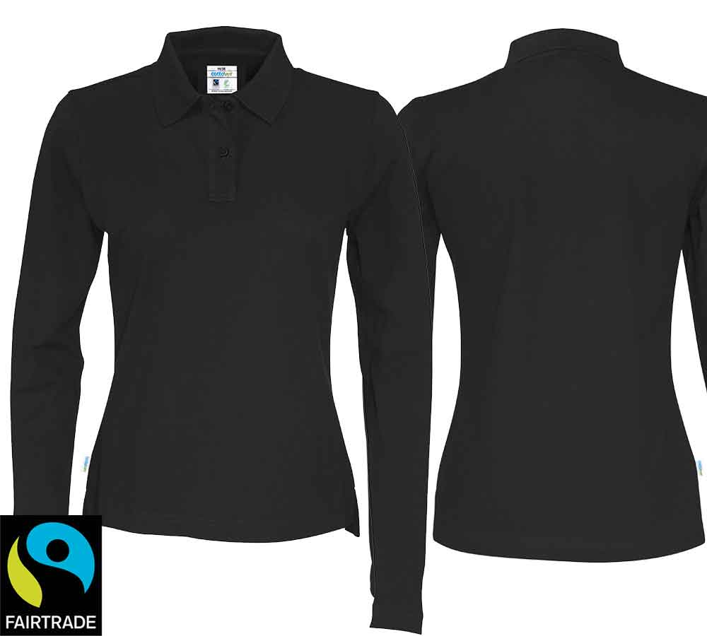 Langarm Polo Damen Schwarz, Fairtrade