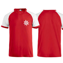 Load image into Gallery viewer, Edelweiss raglan T-shirt, red, Edelweiss chest

