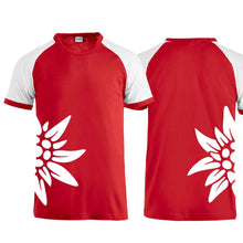 Load image into Gallery viewer, Raglan T-shirt Edelweiss, red, Edelweiss side
