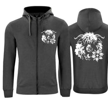 Lade das Bild in den Galerie-Viewer, Kapuzenjacke mit Schwarznasenschaf, grau, Brust &amp; Rücken
