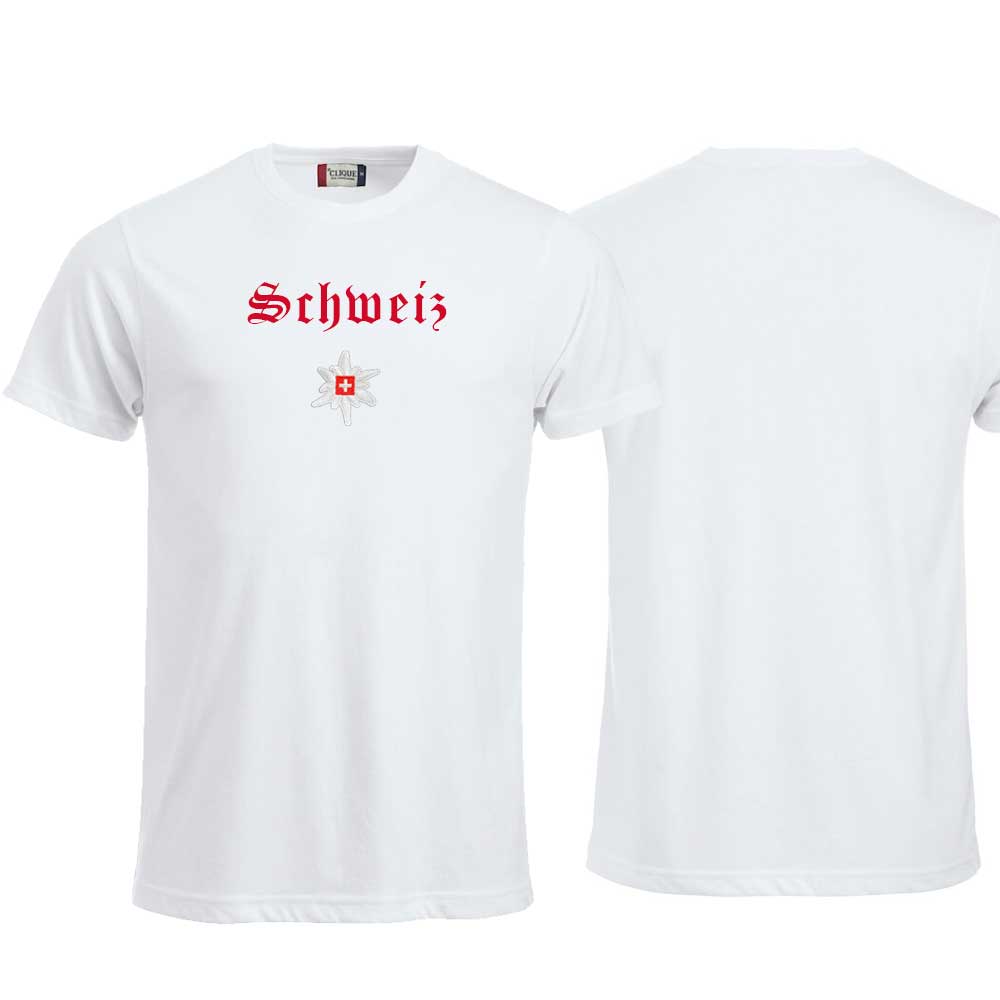 T-Shirt Weiss, Schweiz mit Edelweiss