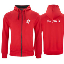 Charger l&#39;image dans la galerie, Kapuzenjacke Rot, Schweiz mit Edelweiss
