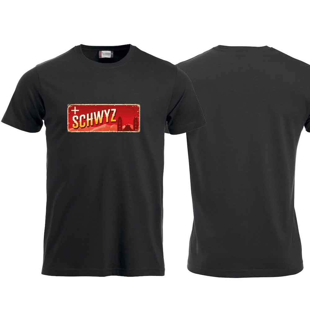 T-Shirt Schwarz, Kanton Schwyz Wappen / Schild