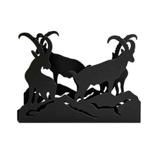 Charger l'image dans la galerie, Schwarzer Serviettenständer aus Metall mit Kuh- oder Steinbockmotiv. Ca. 18 × 13 cm gross – dekorativ und praktisch für Küche und Esstisch.
