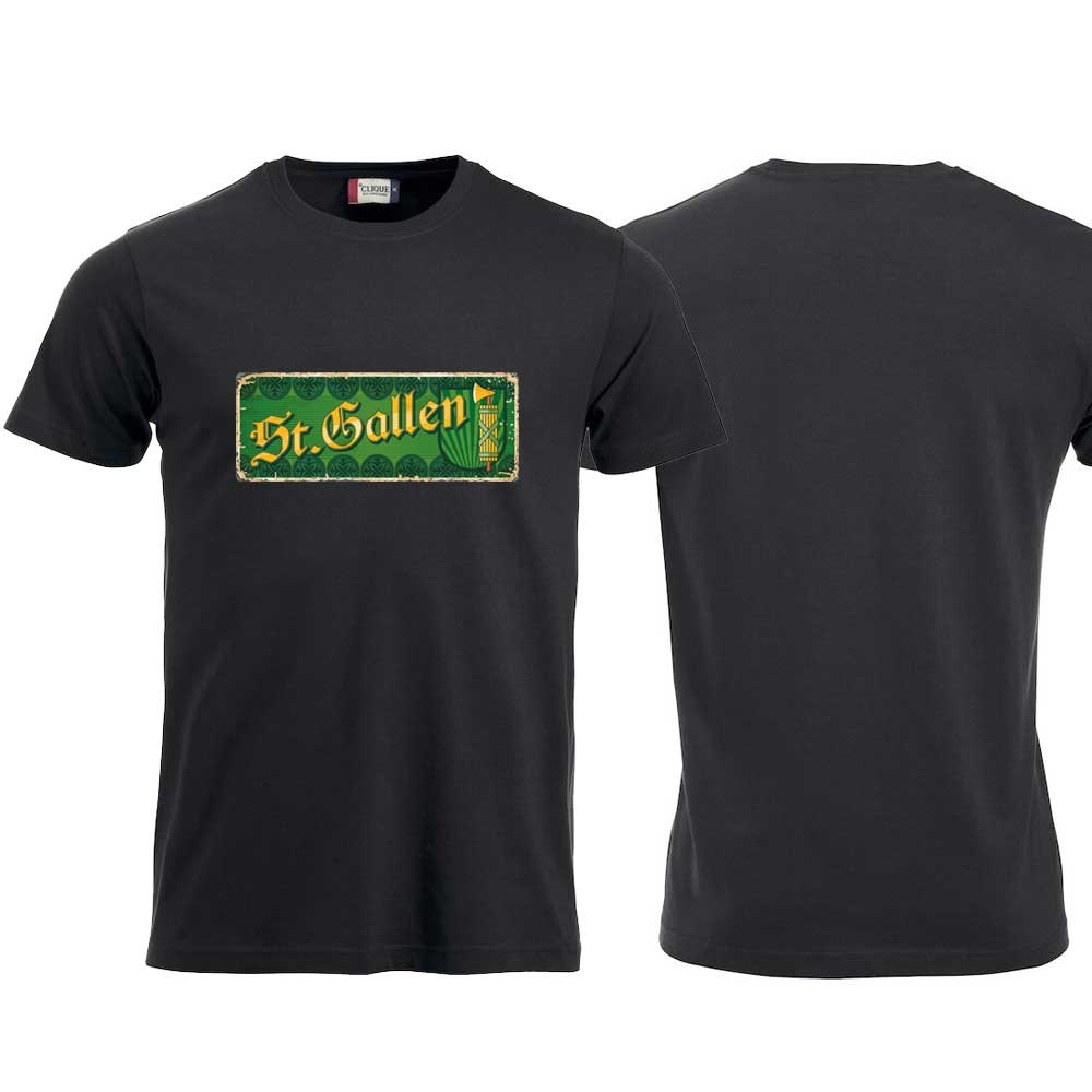 T-Shirt Schwarz, Kanton St. Gallen Wappen / Schild