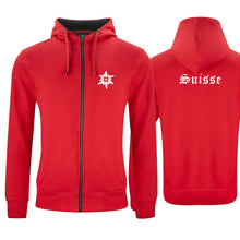 Load image into Gallery viewer, Kapuzenjacke Rot, Suisse mit Edelweiss
