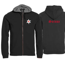 Load image into Gallery viewer, Kapuzenjacke Schwarz, Suisse mit Edelweiss
