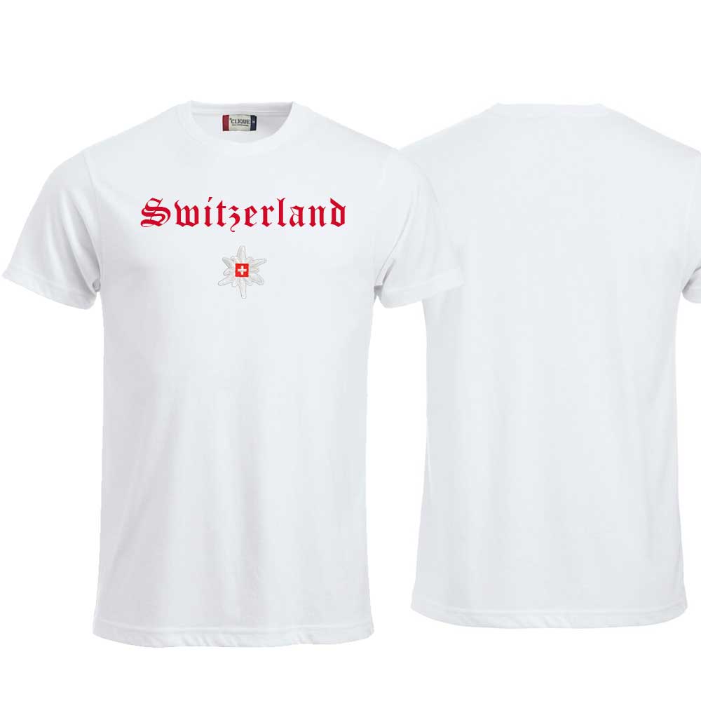 T-Shirt Weiss, Switzerland mit Edelweiss