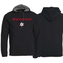 Load image into Gallery viewer, Hoodie Schwarz, Switzerland mit Edelweiss
