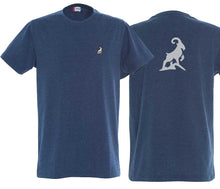 Load image into Gallery viewer, Premium T-Shirt Unisex Blaumeliert Logo Rücken
