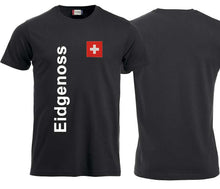 Load image into Gallery viewer, T-Shirt Unisex Schwarz mit Schweizerkreuz und Text Eidgneoss
