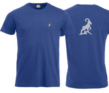Charger l&#39;image dans la galerie, Premium T-Shirt Unisex Dunkel Blau Logo Rücken
