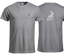 Charger l&#39;image dans la galerie, Premium T-Shirt Unisex Graumeliert, mit Logo Rücken
