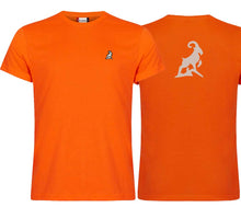 Lade das Bild in den Galerie-Viewer, Premium T-Shirt Unisex Warnschutz Orange, mit Logo Rücken
