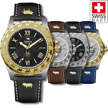 Charger l&#39;image dans la galerie, Herrenuhr mit Lederarmband &quot;Kuh&quot; 
