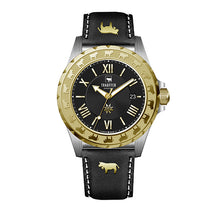 Load image into Gallery viewer, Herrenuhr mit Lederarmband &quot;Kuh&quot; Schwarz und Gold

