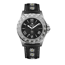 Charger l&#39;image dans la galerie, Edelweiss Herrenuhr mit Schwarzem Band und schwarzes Ziffernblatt von Traufer
