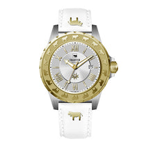 Lade das Bild in den Galerie-Viewer, Damenuhr Lederarmband &quot;Kuh&quot; Weiss / Gold
