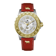 Lade das Bild in den Galerie-Viewer, Damenuhr Lederarmband &quot;Kuh&quot; Rot / Gold
