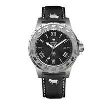 Lade das Bild in den Galerie-Viewer, Damenuhr Lederarmband &quot;Kuh&quot; Schwarz / Silber
