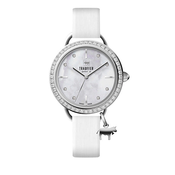 Trauffer Uhr Charms Silber Armband Weiss