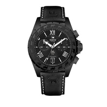 Load image into Gallery viewer, Chronograf Black Edition Swiss Made, schwarzes Lederarmband

