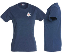 Charger l&#39;image dans la galerie, Premium T-Shirt Women Blaumeliert, edeleiss brust
