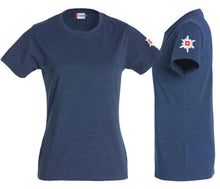 Lade das Bild in den Galerie-Viewer, Premium T-Shirt Women Blaumeliert, mit Edelweiss ärmel
