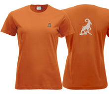 Load image into Gallery viewer, Premium T-Shirt Women Blutorange, mit Logo hinten
