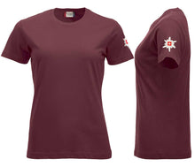 Lade das Bild in den Galerie-Viewer, Premium T-Shirt Women Bordeaux, mit Edelweiss ärmel
