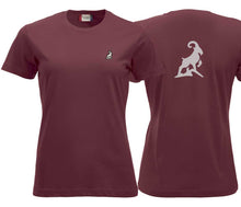 Lade das Bild in den Galerie-Viewer, Premium T-Shirt Women Bordeaux, mit Logo hinten
